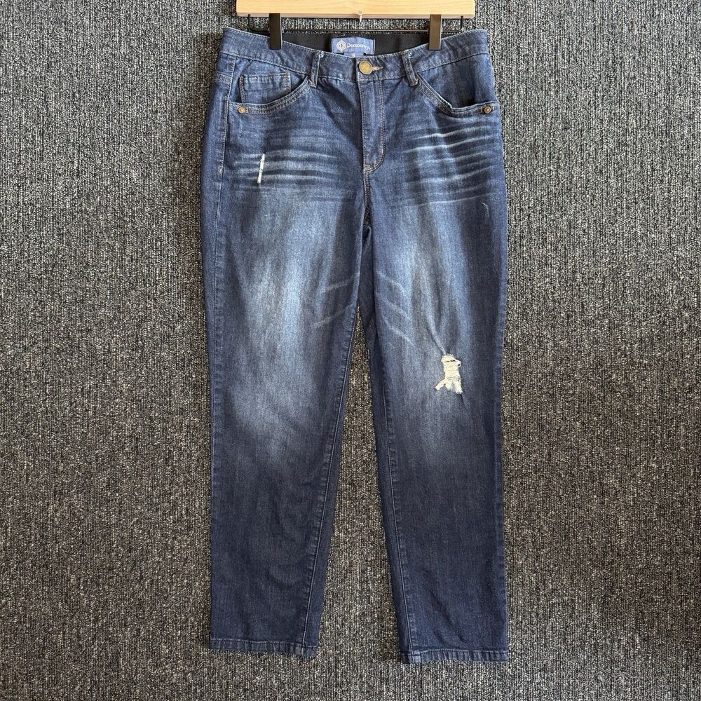 Democracy "Ab"solution Straight Leg Jeans Size 8 Distressed High Rise Blue Denim